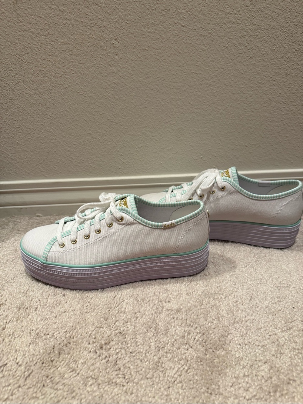 Keds Platform Sneakers in White with Mint and Lavender Trim
